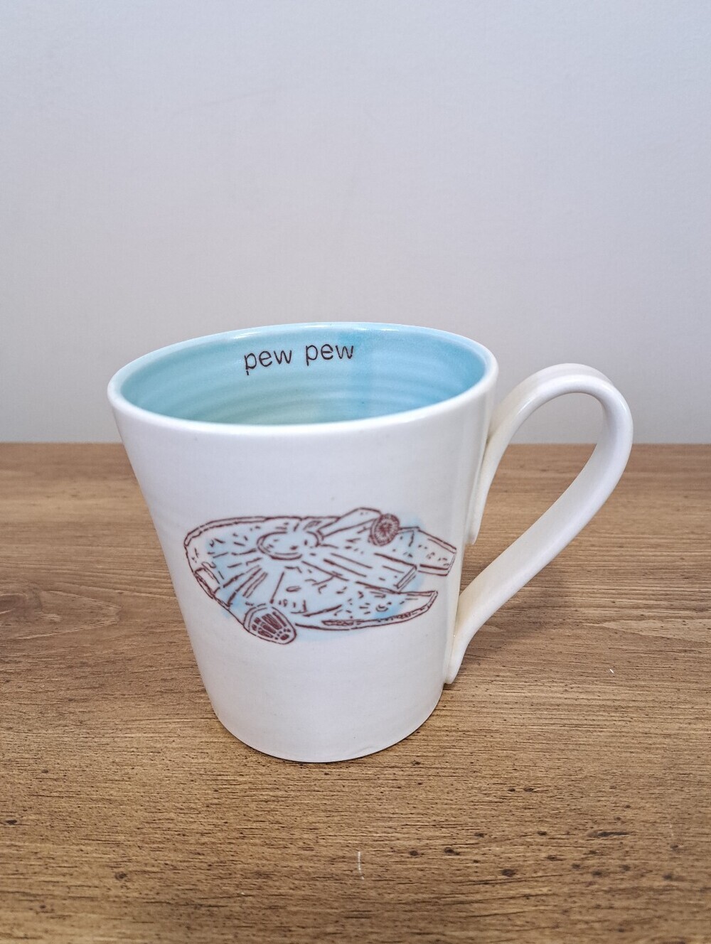 Handmade Star Wars Millennium Falcon Mug "Pew Pew" Pottery Collectible Ceramic